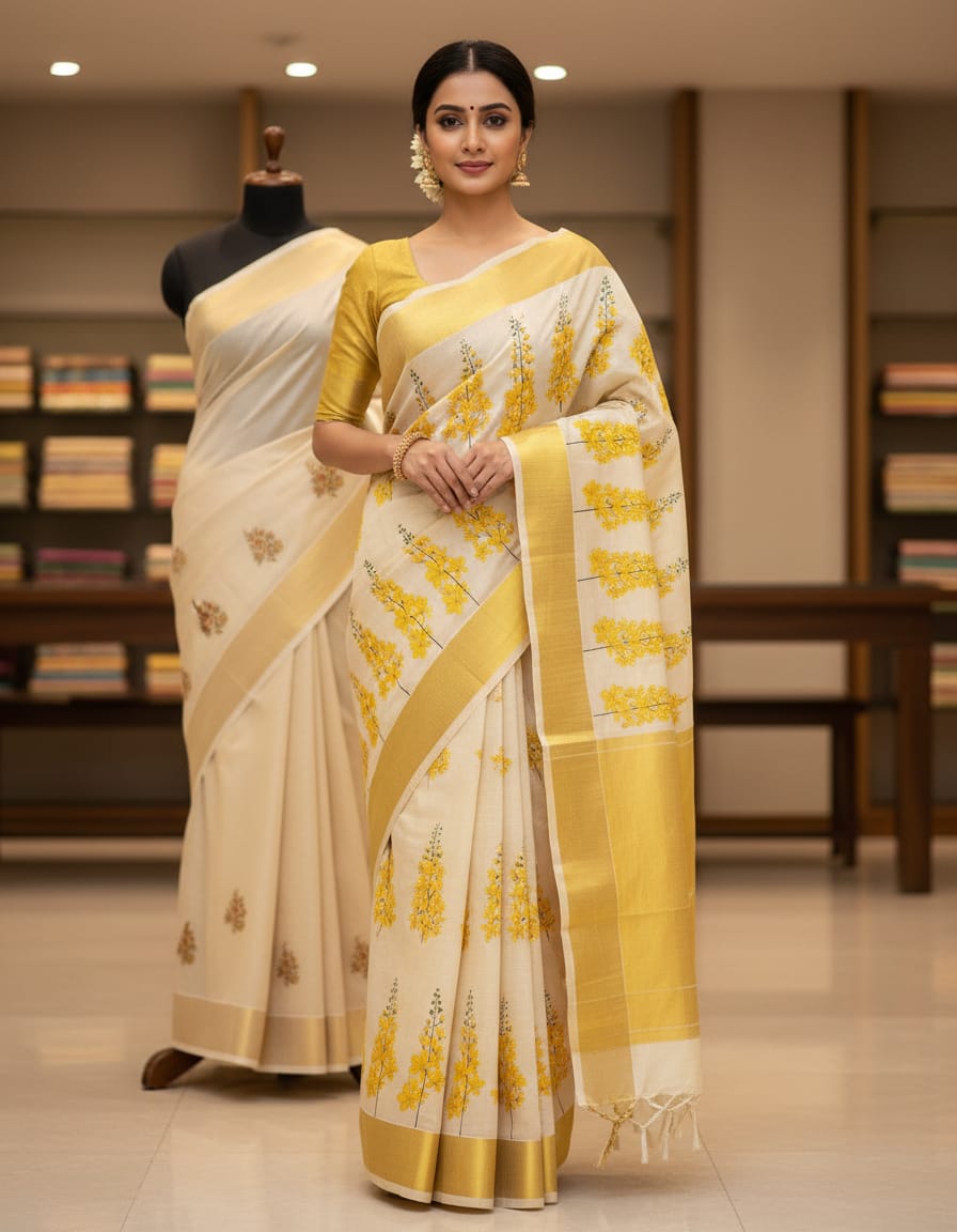 Kanikonna Kerala Kasavu Saree